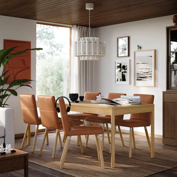 TONSTAD / TONSTAD table and 6 chairs, oak veneer/Bomstad golden brown oak effect, 200x85 cm
