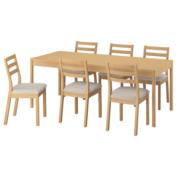TONSTAD / TONSTAD table and 6 chairs, oak veneer/oak effect Fridtuna light beige, 200x85 cm
