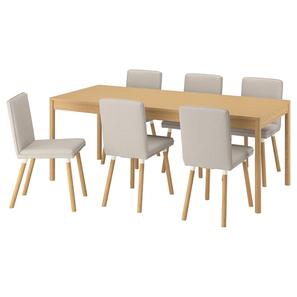 TONSTAD / TONSTAD table and 6 chairs, oak veneer/Fridtuna light beige oak effect, 200x85 cm