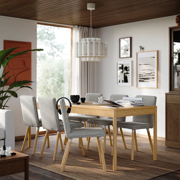 TONSTAD / TONSTAD table and 6 chairs, oak veneer/Viarp beige/brown oak effect, 200x85 cm