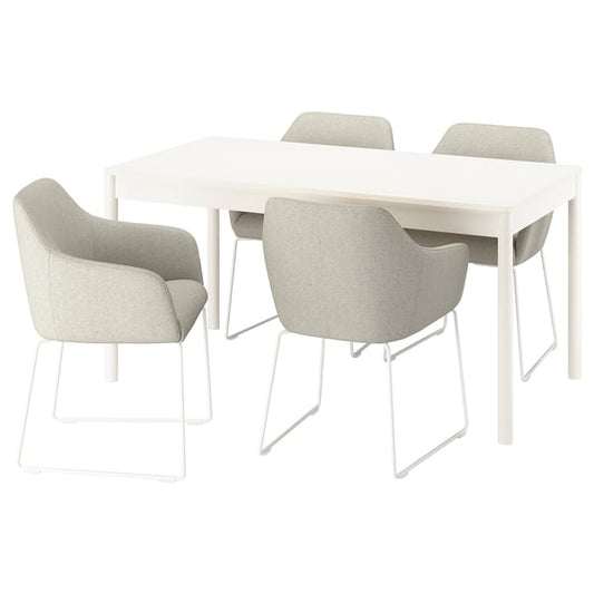 TONSTAD / TOSSBERG - Table and 4 chairs, oak effect/Gunnared beige white, 150x80 cm - Table length: 150 cm Table width: 80 cm Table height: 75 cm Chair width: 60 cm Chair depth: 56 cm Chair height: 82 cm.