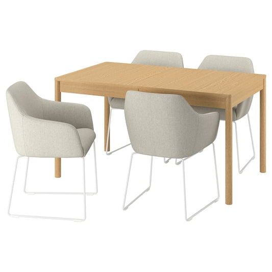TONSTAD / TOSSBERG - Table and 4 chairs, oak effect / Gunnared beige white, 140/196x85 cm - Min. table length: 140 cm Max. table length: 196 cm Table width: 85 cm Table height: 75 cm Chair width: 60 cm Chair depth: 56 cm Chair height: 82 cm