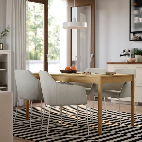 TONSTAD / TOSSBERG table and 4 chairs, oak veneer/Gunnared beige white, 150x80 cm