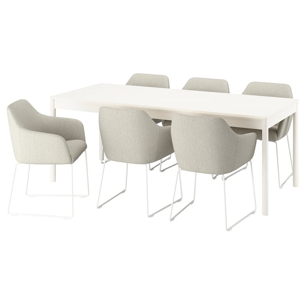 TONSTAD / TOSSBERG table and 6 chairs, oak veneer/Gunnared beige white, 200x85 cm