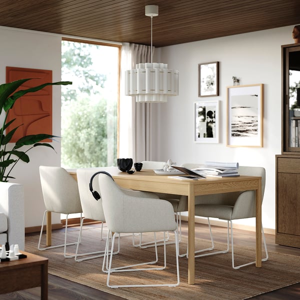 TONSTAD / TOSSBERG table and 6 chairs, oak veneer/Gunnared beige white, 200x85 cm
