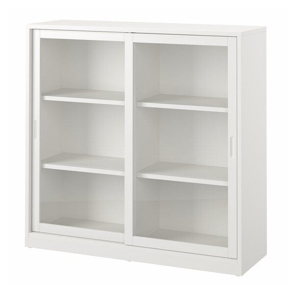 TONSTAD - Cabinet with sliding glass doors, off-white, 120x37x116 cm