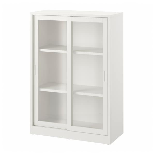 TONSTAD - Cabinet with sliding glass doors, off-white, 81x37x116 cm