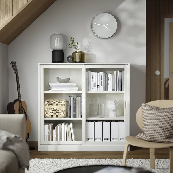 TONSTAD cabinet with sliding glass doors, off-white, 120x37x116 cm