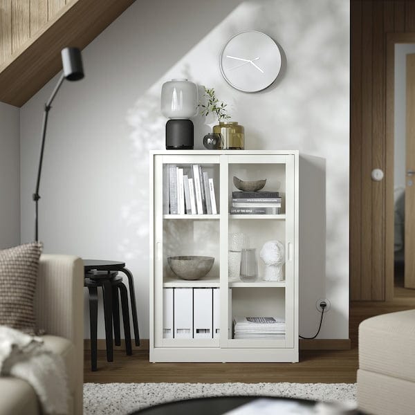 Ikea TONSTAD - Cabinet with sliding glass doors, off-white, 81x37x116 cm