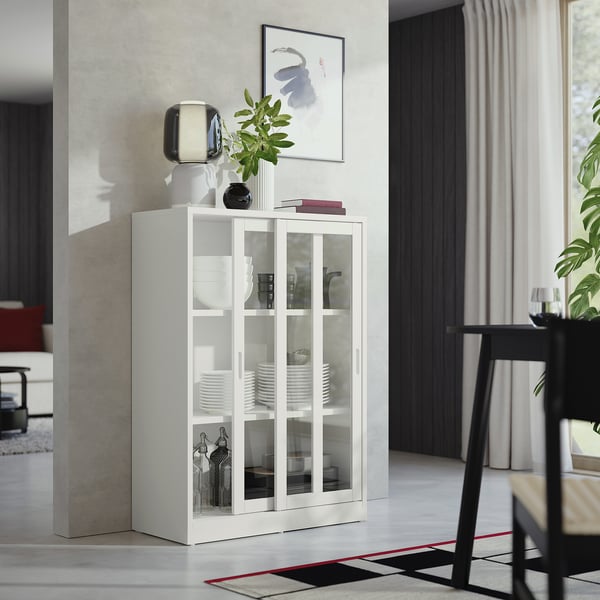 TONSTAD cabinet with sliding glass doors, off-white, 81x37x116 cm