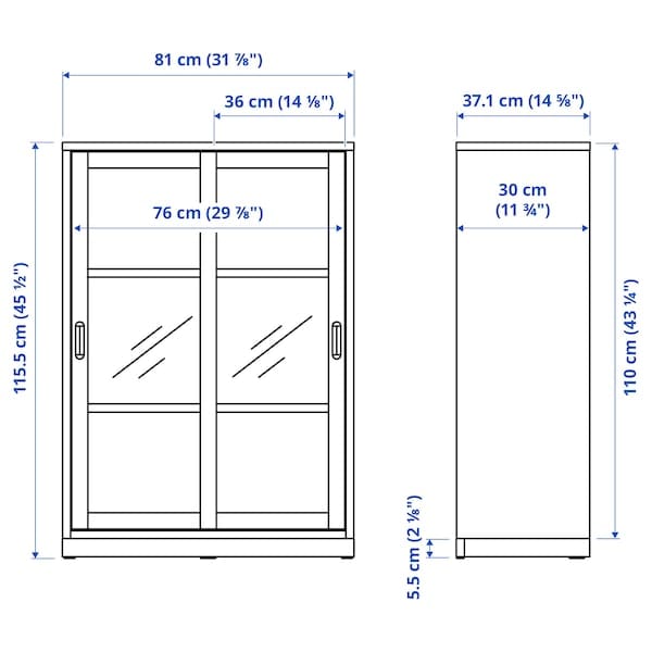 Ikea TONSTAD - Cabinet with sliding glass doors, off-white, 81x37x116 cm