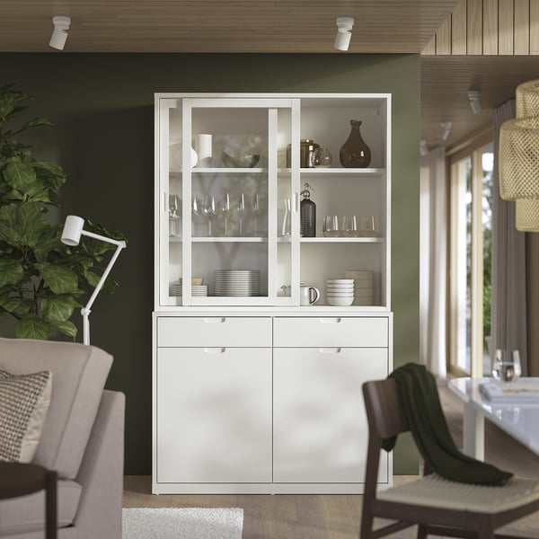 TONSTAD cabinet with sliding glass doors, off-white, 120x37x116 cm