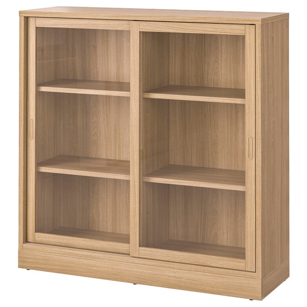 TONSTAD cabinet with sliding glass doors, oak veneer, 121x37x120 cm