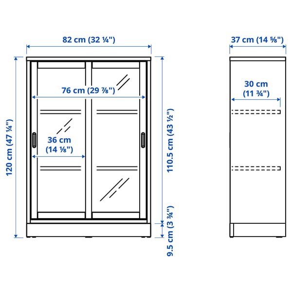 TONSTAD - TONSTAD Cabinet with sliding glass doors, oak veneer, 82x37x120 cm
