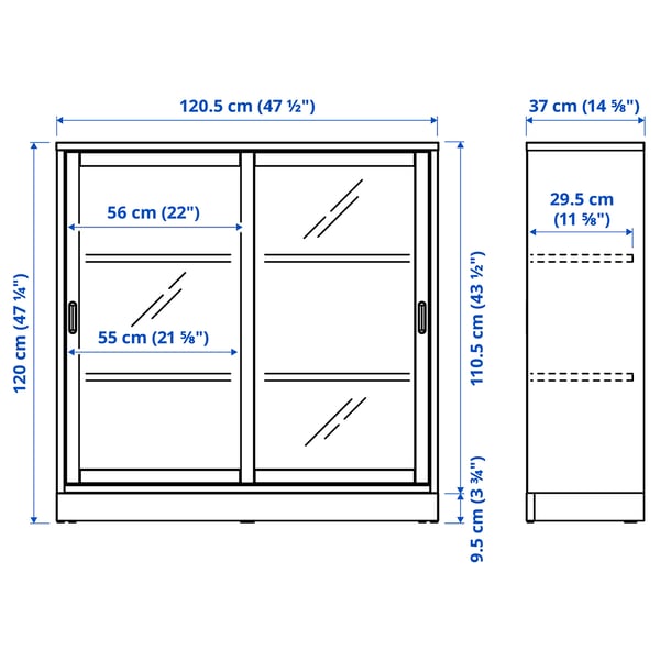 TONSTAD cabinet with sliding glass doors, oak veneer, 121x37x120 cm
