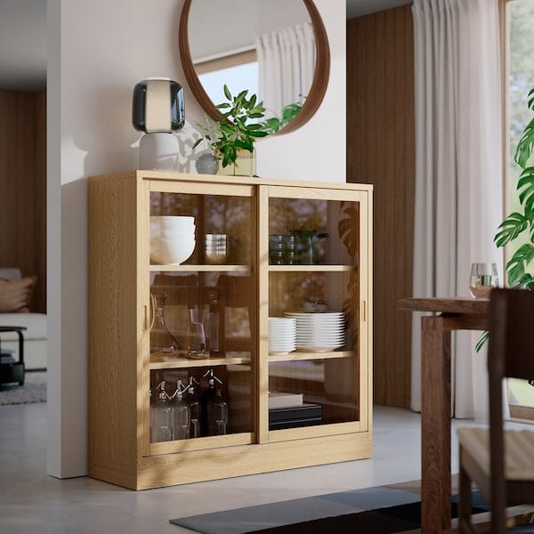 Ikea TONSTAD - Cabinet with sliding glass doors, oak veneer, 121x37x120 cm