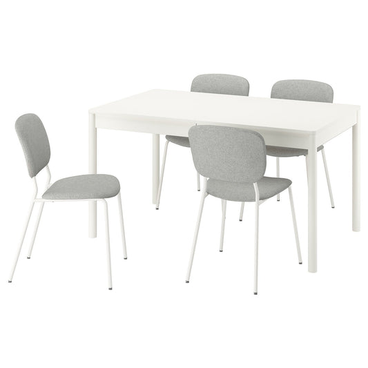 TONSTAD / VIHALS table and 4 chairs, off-white/white Tibbleby beige/grey, 140/196x85 cm