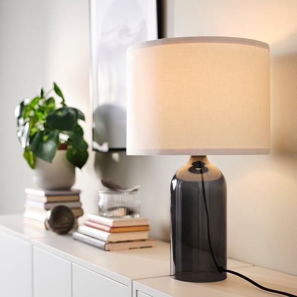 TONVIS table lamp, smoked glass/white, 52 cm