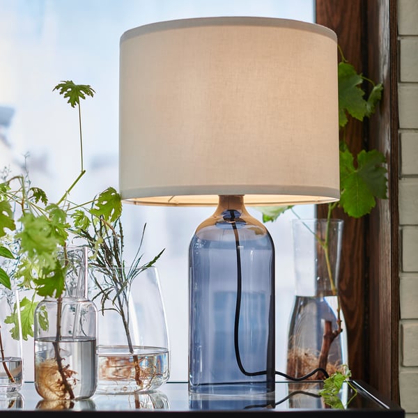 TONVIS table lamp, smoked glass/white, 52 cm