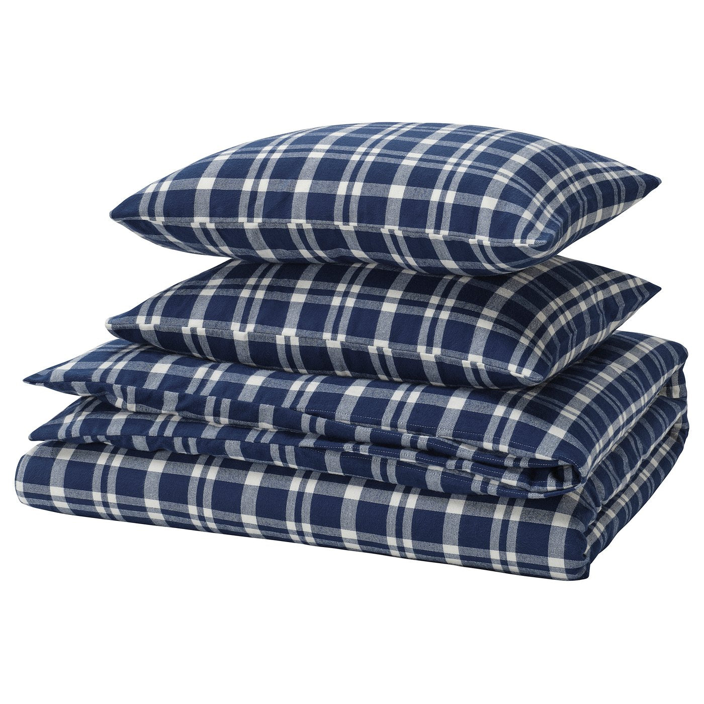 TORNTUSS duvet cover and 2 pillowcases, dark blue/check, 240x220/50x80 cm