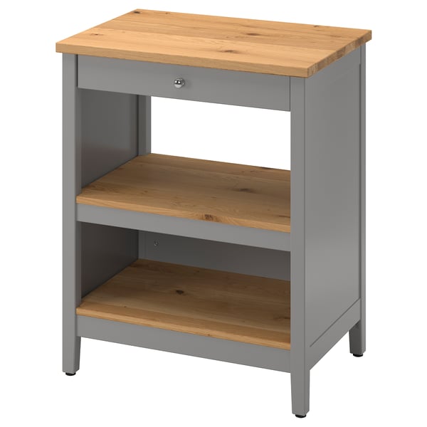 TORNVIKEN kitchen island, grey/oak, 72x52 cm