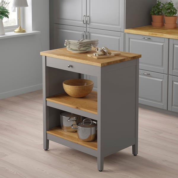 TORNVIKEN kitchen island, grey/oak, 72x52 cm