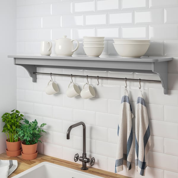 TORNVIKEN wall shelf, grey, 120 cm