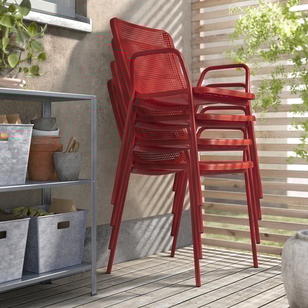 TORPARÖ chair with armrests, outdoor, red, 55x80x54 cm