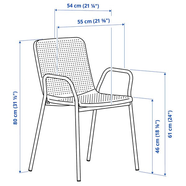 TORPARÖ - Chair with armrests, in/outdoor, light grey-blue