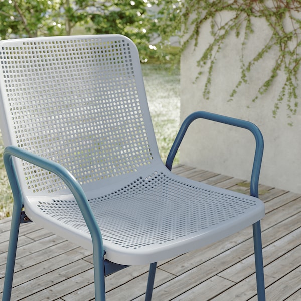 TORPARÖ - Chair with armrests, in/outdoor, light grey-blue