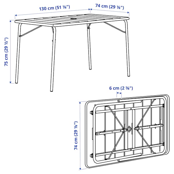 Ikea TORPARÖ - Table+4 chairs armrests, garden, folding white/white,130x74 cm