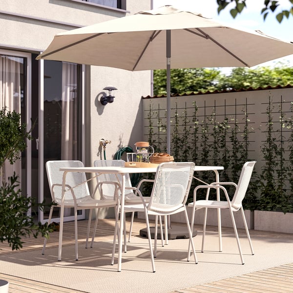 TORPARÖ table+4 chairs w armrests, outdoor, foldable white/white, 130x74 cm