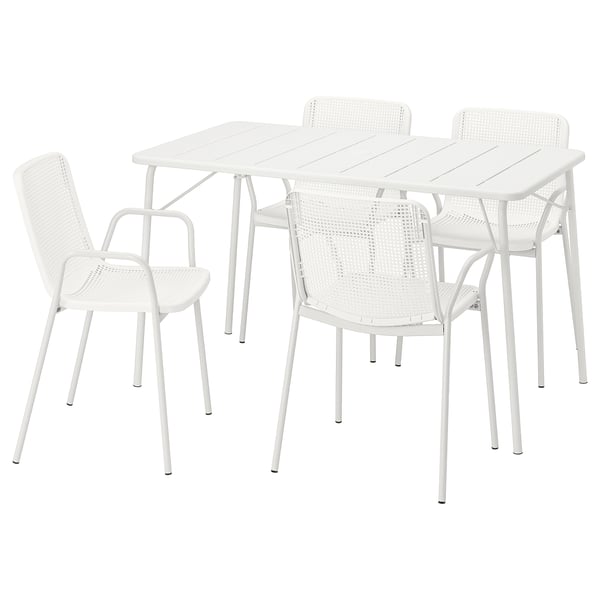 TORPARÖ table+4 chairs w armrests, outdoor, foldable white/white, 130x74 cm