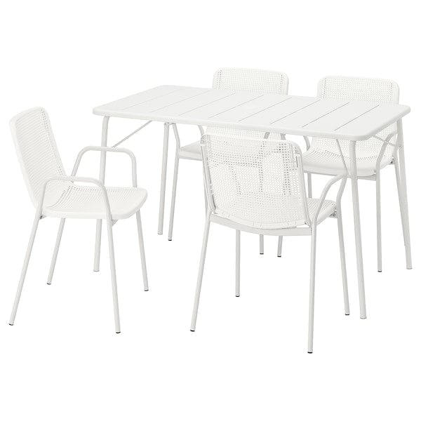 TORPARÖ - Table+4 chairs w armrests, outdoor, foldable white/white, 130x74 cm
