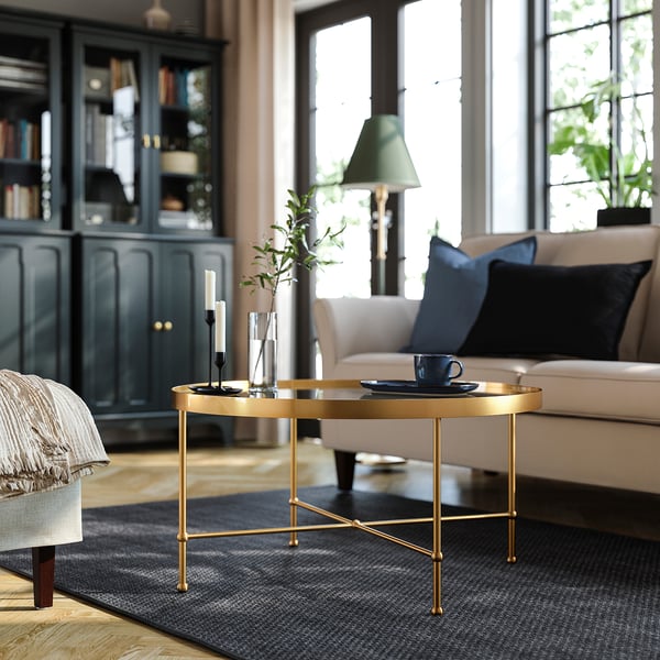 TORSJÖ - TORSJÖ Coffee table, gold effect/glass, 88 cm