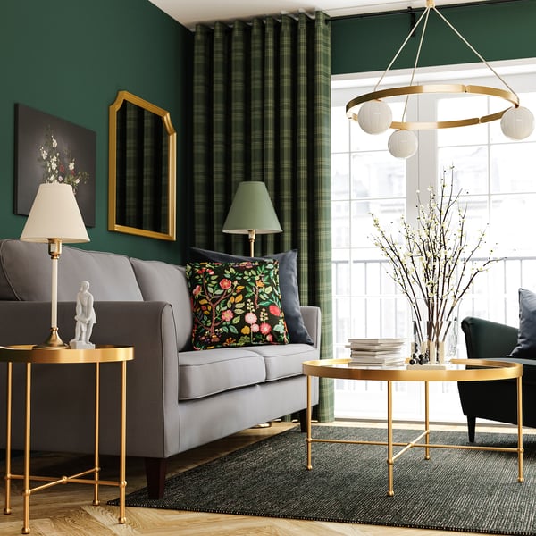 TORSJÖ coffee table, gold effect/glass, 88 cm