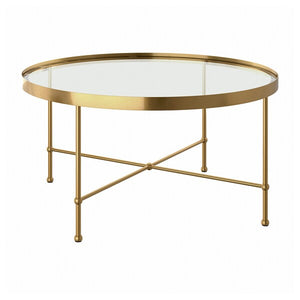 TORSJÖ coffee table, gold effect/glass, 88 cm