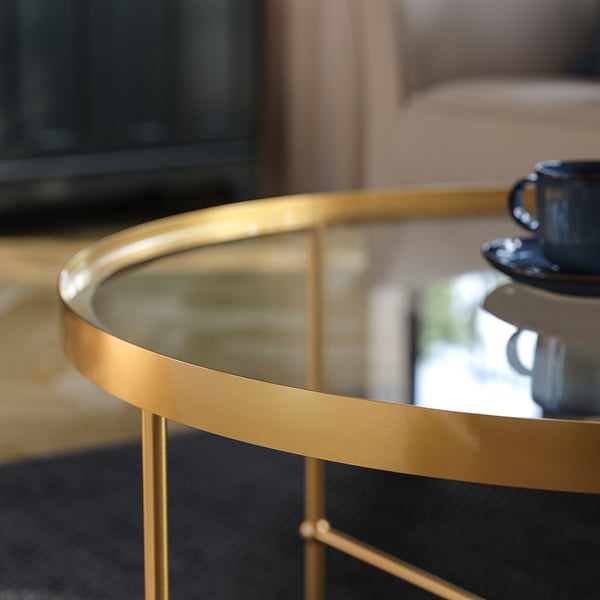 TORSJÖ - TORSJÖ Coffee table, gold effect/glass, 88 cm