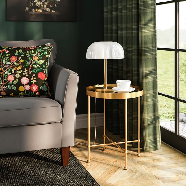 TORSJÖ - TORSJÖ Side table, gold effect/glass, 45 cm