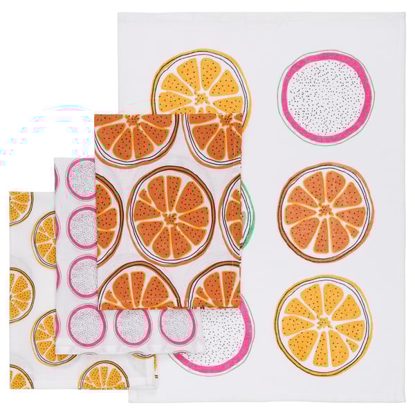 TORVFLY tea towel, patterned/orange
