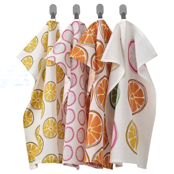 TORVFLY tea towel, patterned/orange