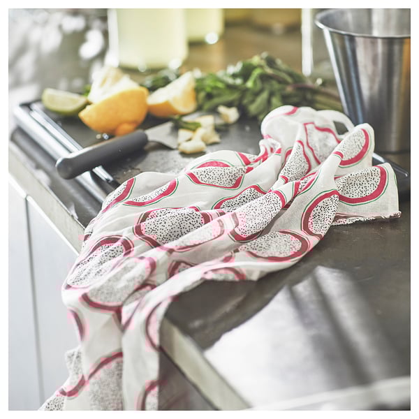 TORVFLY tea towel, patterned/orange