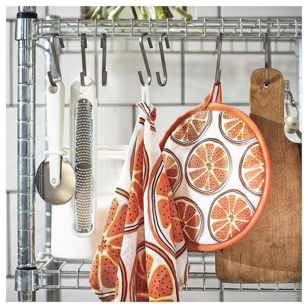 TORVFLY tea towel, patterned/orange