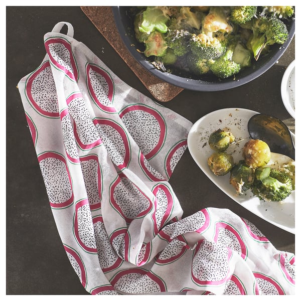 TORVFLY tea towel, patterned/orange