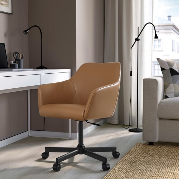 TOSSBERG / MALSKÄR swivel chair, Grann light brown/black, 44 cm