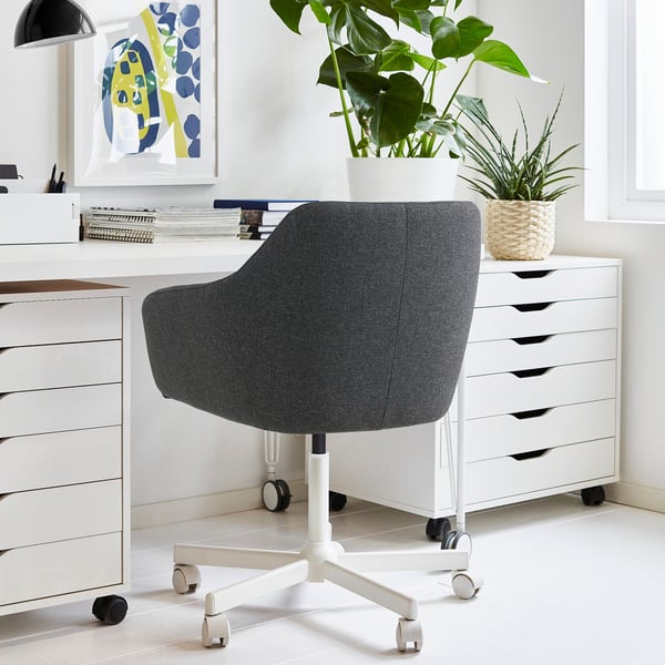 TOSSBERG / MALSKÄR swivel chair, Gunnared dark grey/white, 44 cm