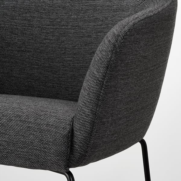 TOSSBERG - Bar stool with backrest, metal black/Gunnared grey ,