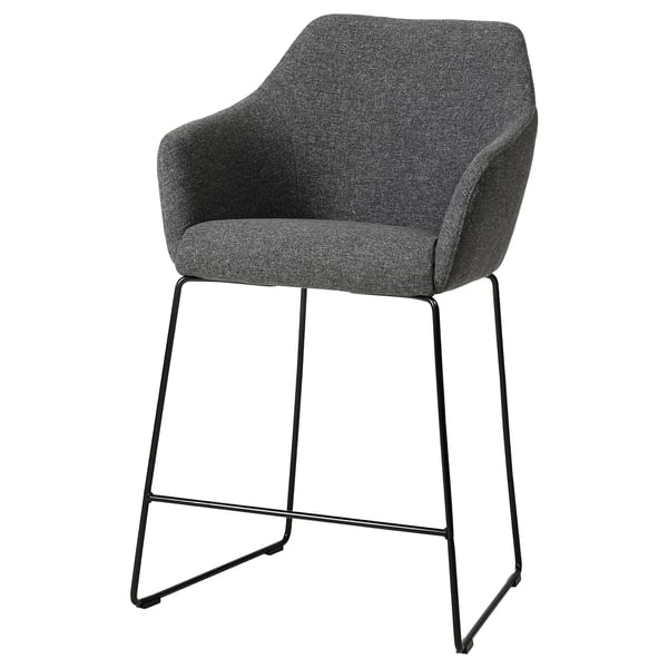 TOSSBERG - Bar stool with backrest, metal black/Gunnared grey ,