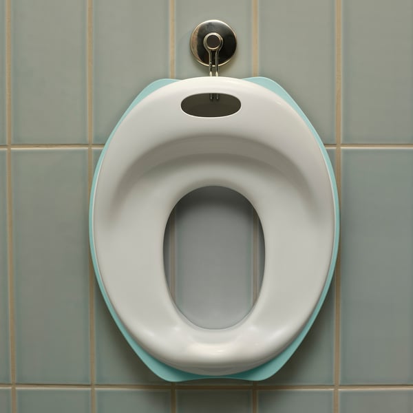 TOSSIG toilet seat, white/turquoise, 30 cm