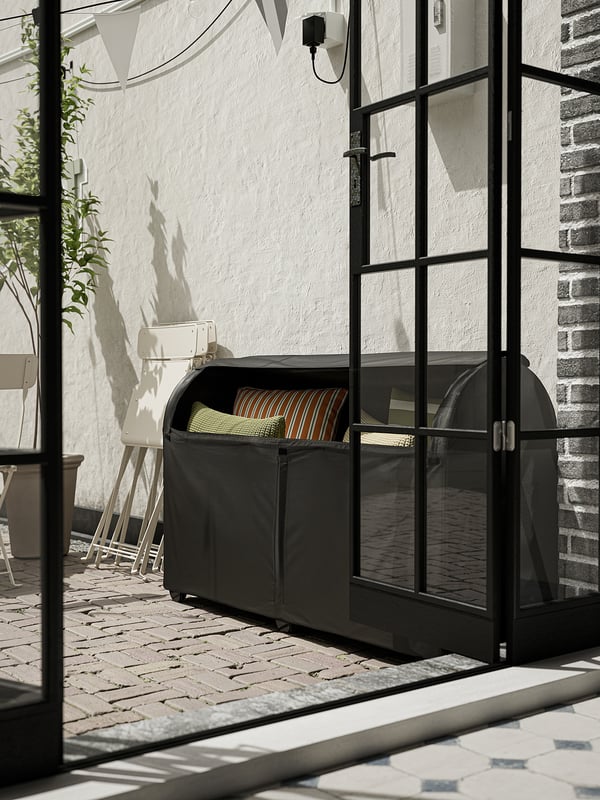 TOSTERÖ storage box, outdoor, black, 129x44x79 cm